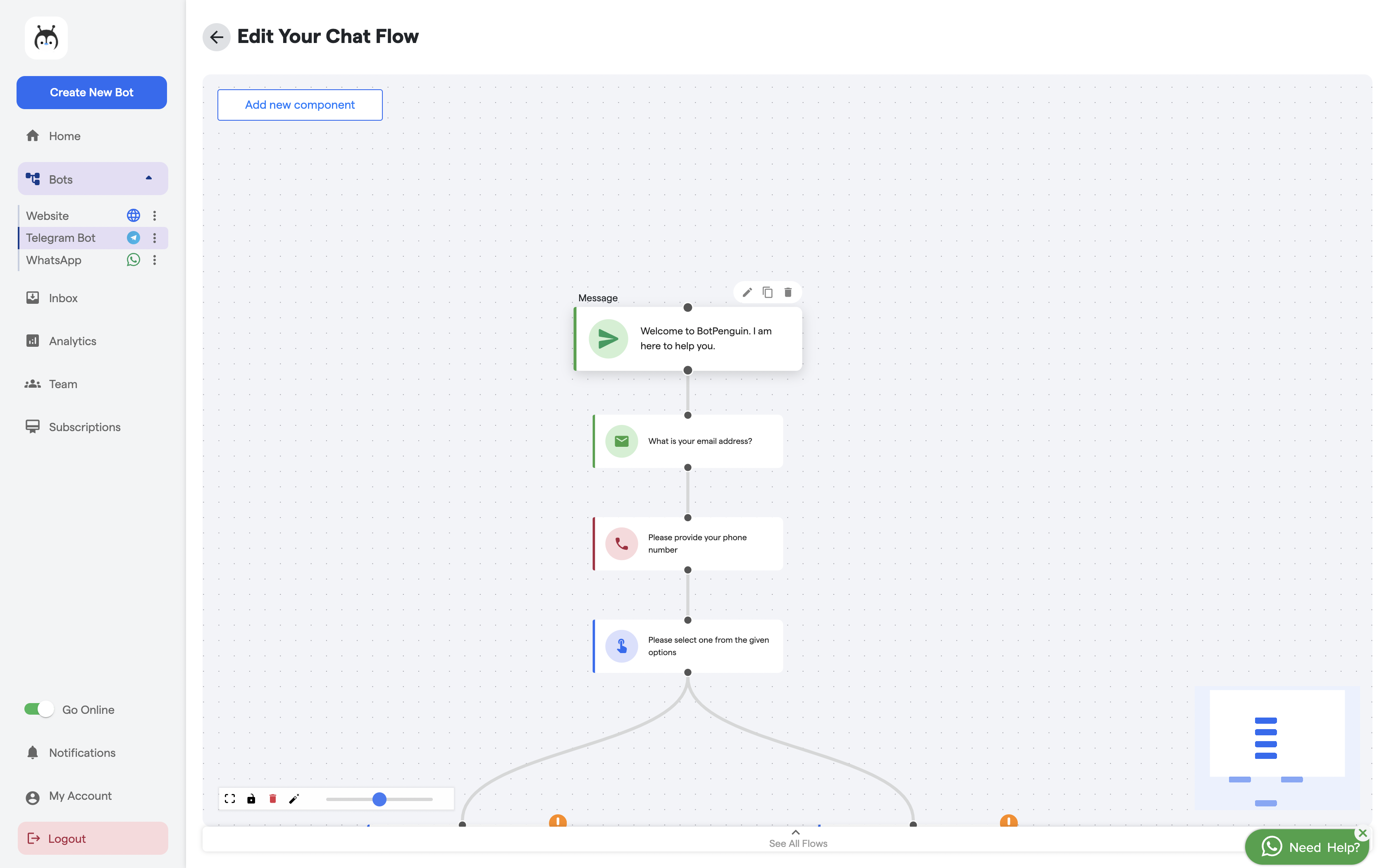 New BotPenguin drag and Drop Bot Builder