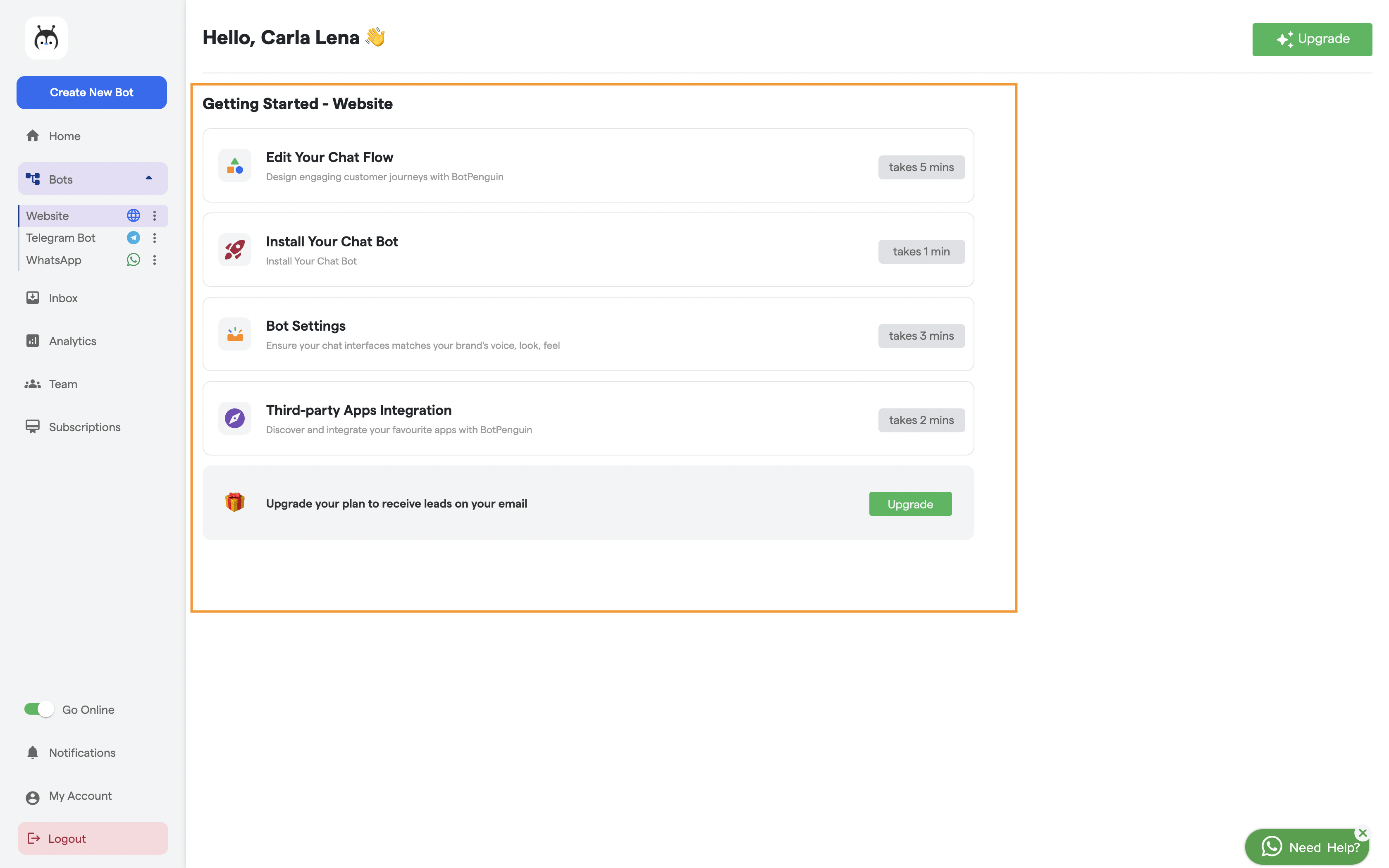 New Bot Setup Page Navigation in BotPenguin